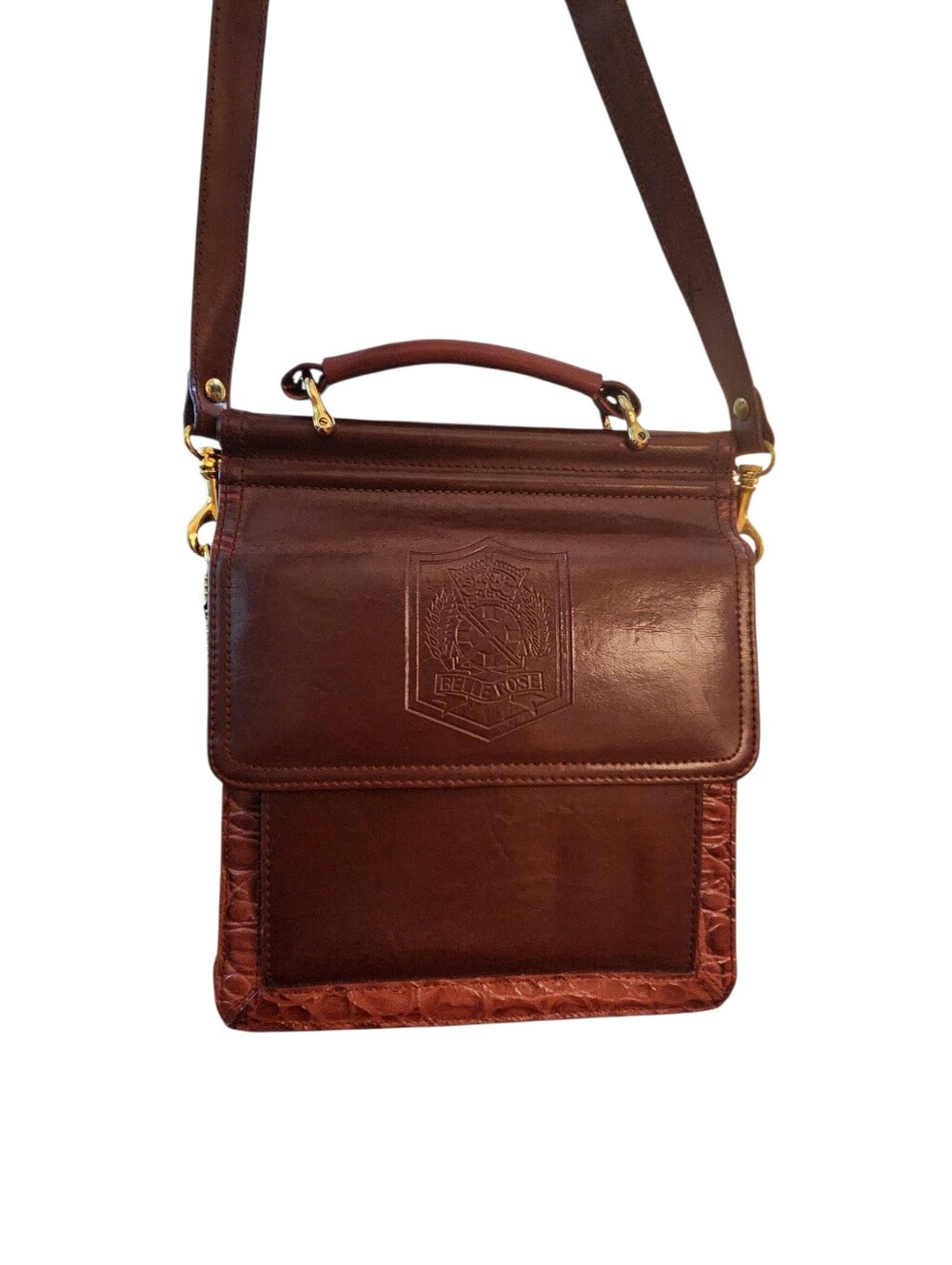Bella Rose Leather Handbag Crossbody Satchel Bag EUC